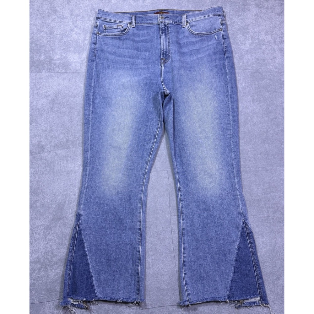 7 For All Mankind Jeans Womens 34x27 Slim Crop Kickout Fray Highrise Stretch USA